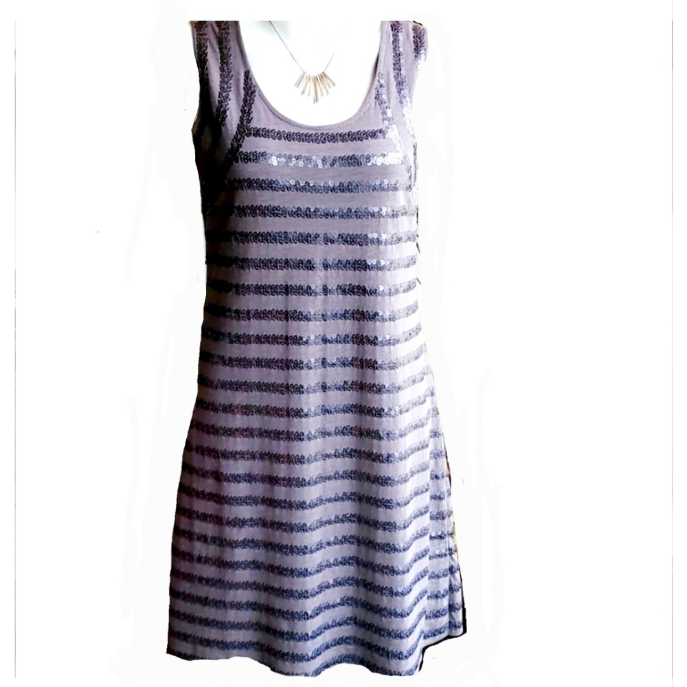 Garnet Hill Gray Stripes Sequins Sleeveless Dress Size Small
